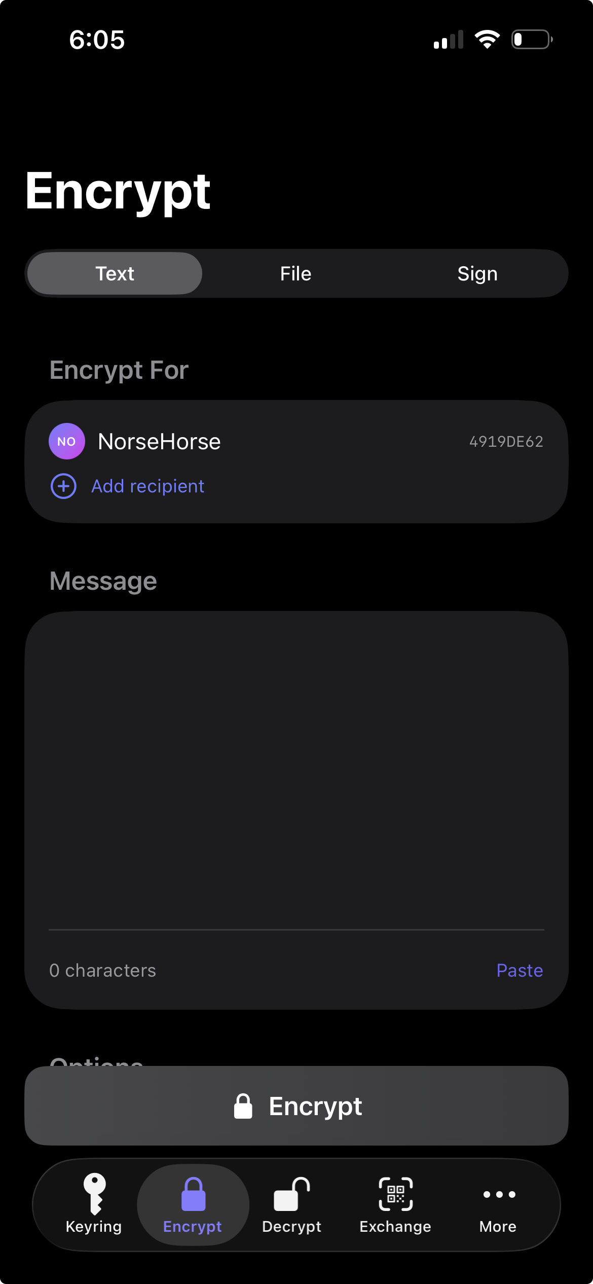 PGPony Encrypt tab — pick recipients, send anywhere